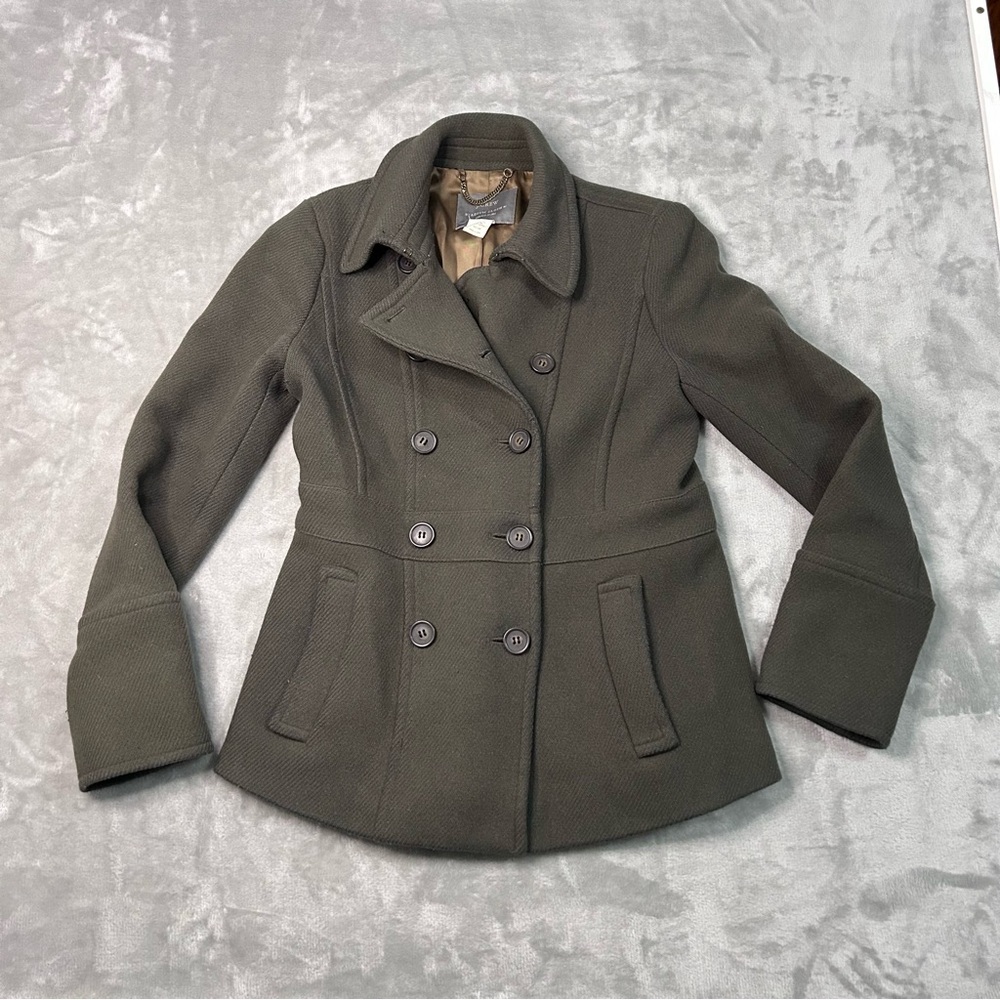 J. Crew Stadium Cloth Nello Gori Wool Blend Pea Coat Women's 2 Olive Green
